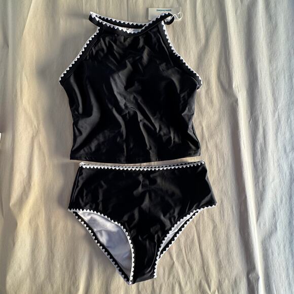 Beachsissi Tankini Two Piece Black with White Trim Swim Suit New w Tags Medium - Picture 2 of 14
